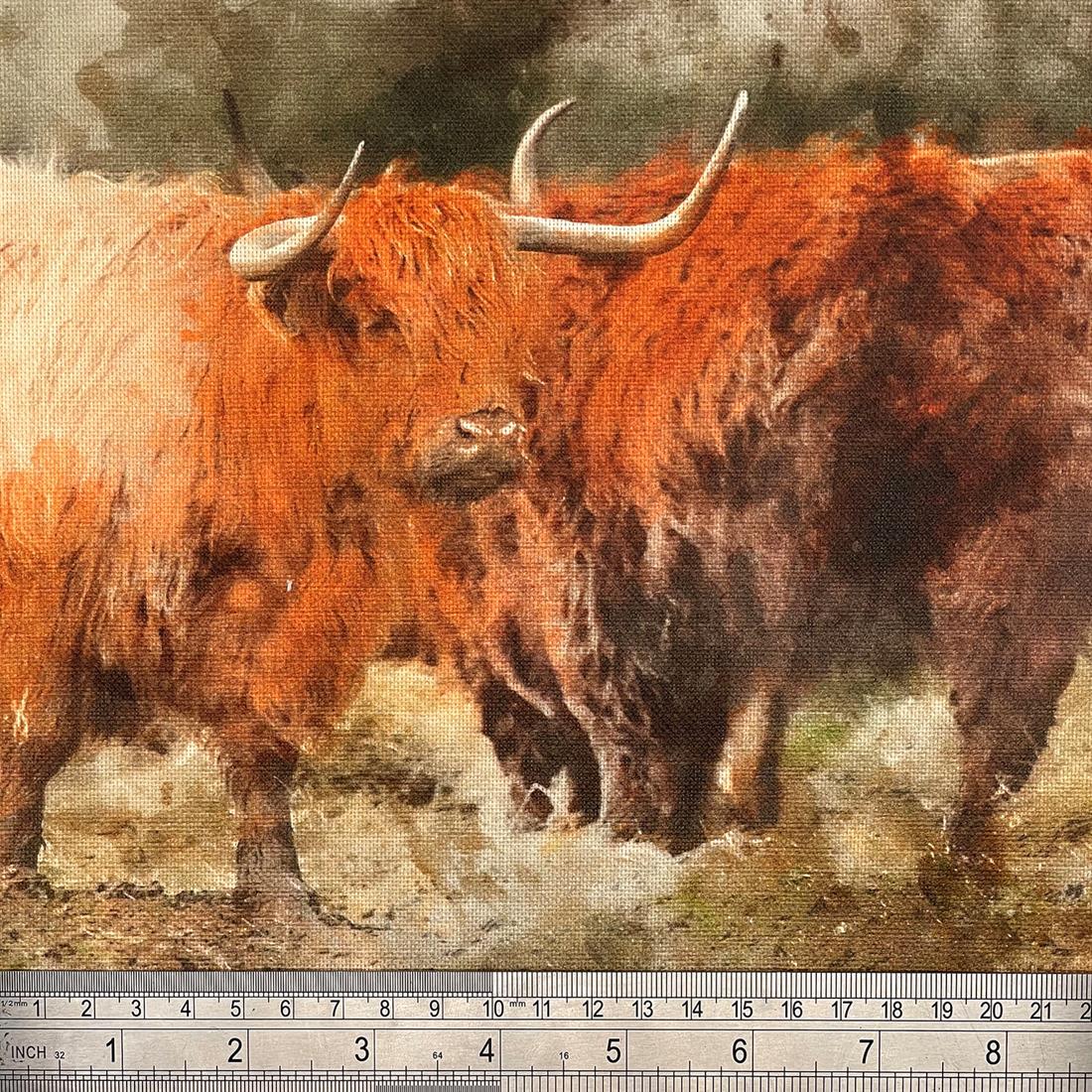 Highland Cow Printed Digital Canvas Fabric