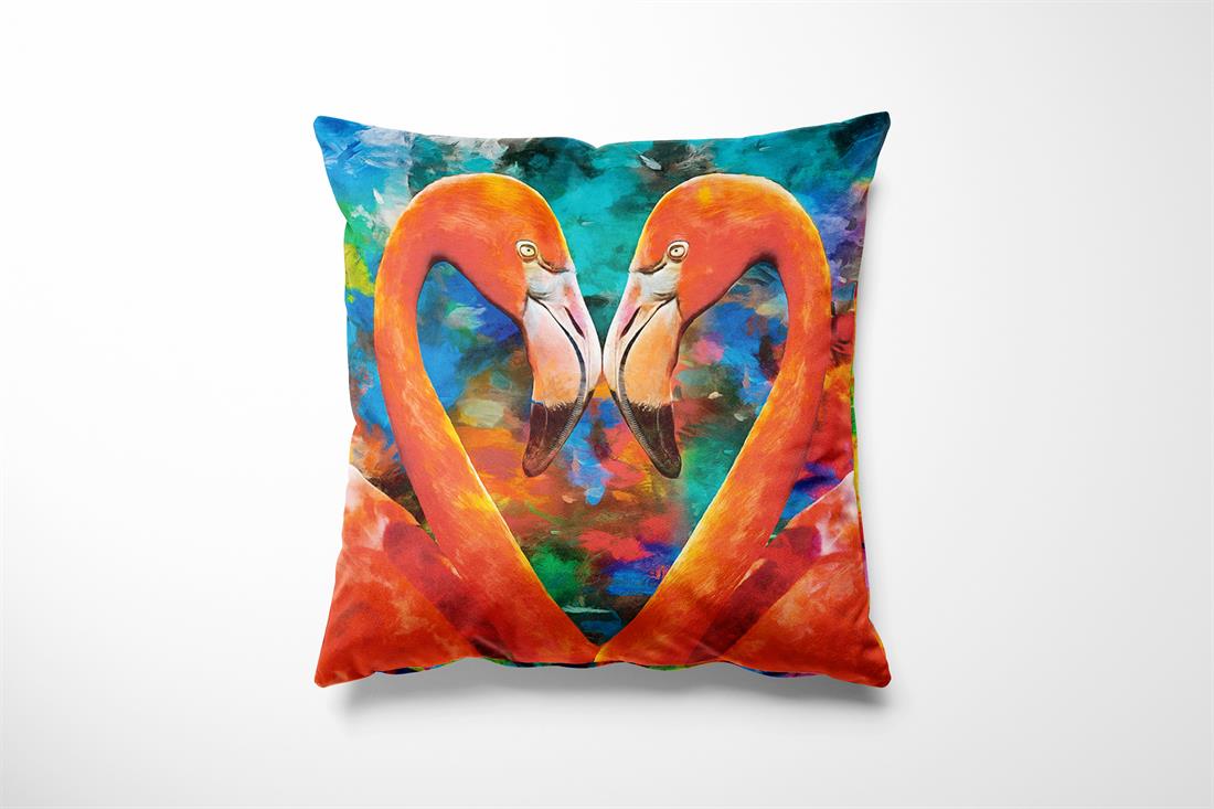 Flamigos Heart Printed Digital Canvas Fabric