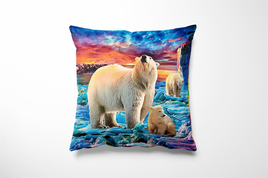 Polar Bear and Cubs Printed Digital Canvas Fabric