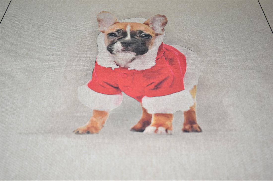 Natural Christmas French Bull Dog Panel Printed Digital Canvas Fabric