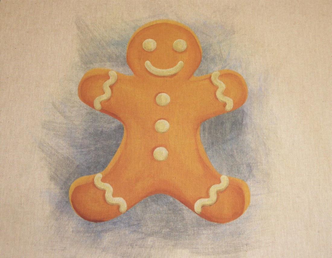 Natural Gingerbread Man Printed Digital Canvas Fabric