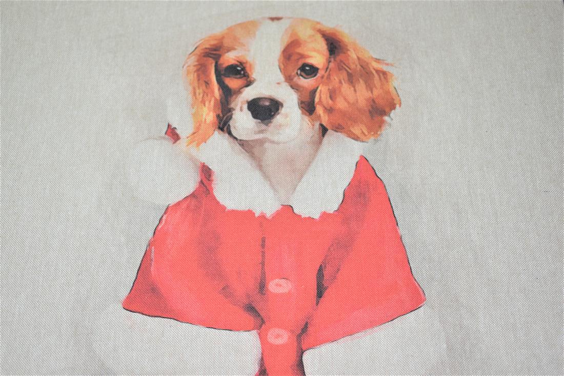 Natural Christmas King Charles Panel Printed Digital Canvas Fabric