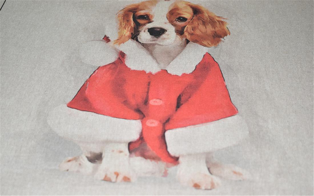 Natural Christmas King Charles Panel Printed Digital Canvas Fabric