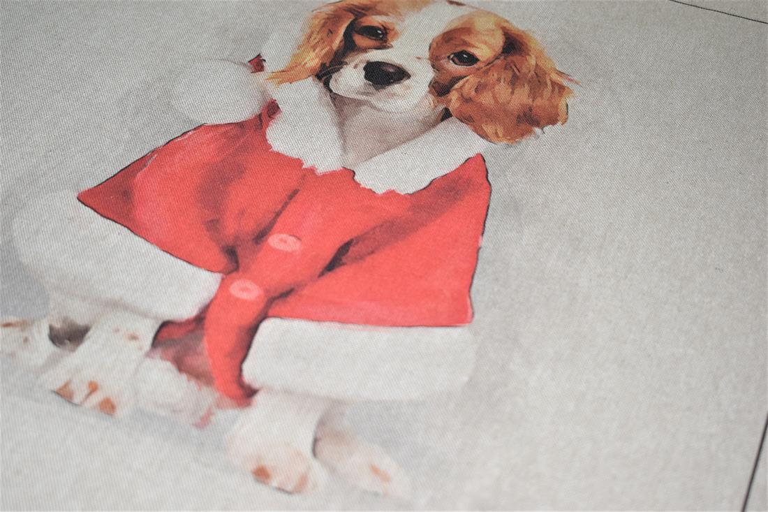 Natural Christmas King Charles Panel Printed Digital Canvas Fabric