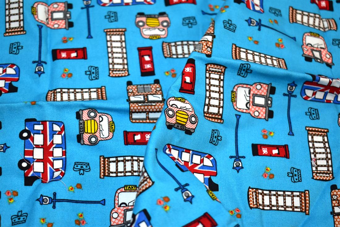 Turquoise Printed 100% Cotton Poplin