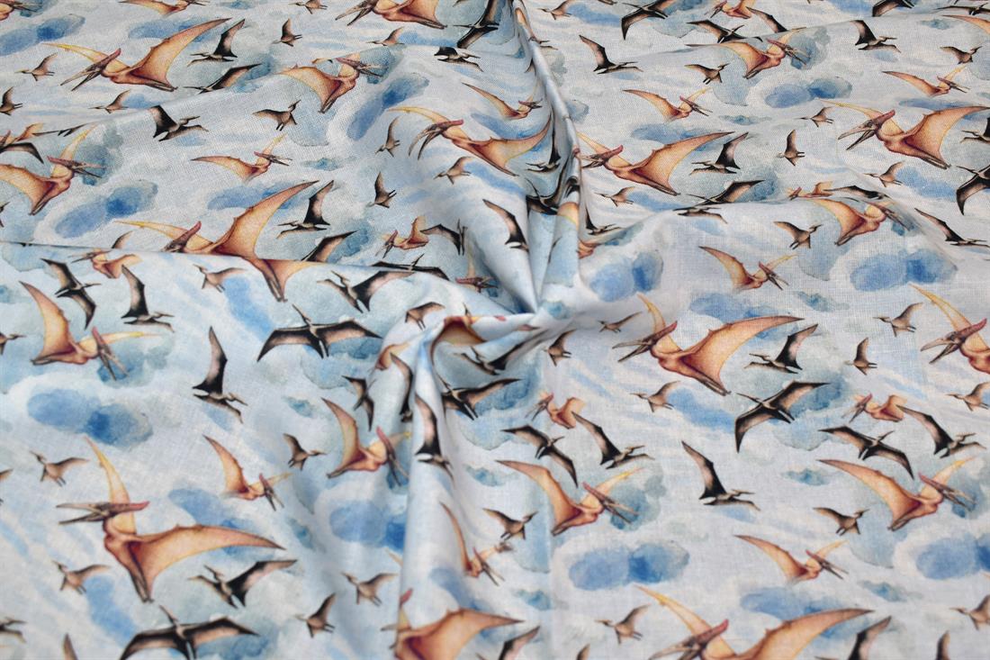 White & Blue Little Johnny Printed 100% Cotton Fabric