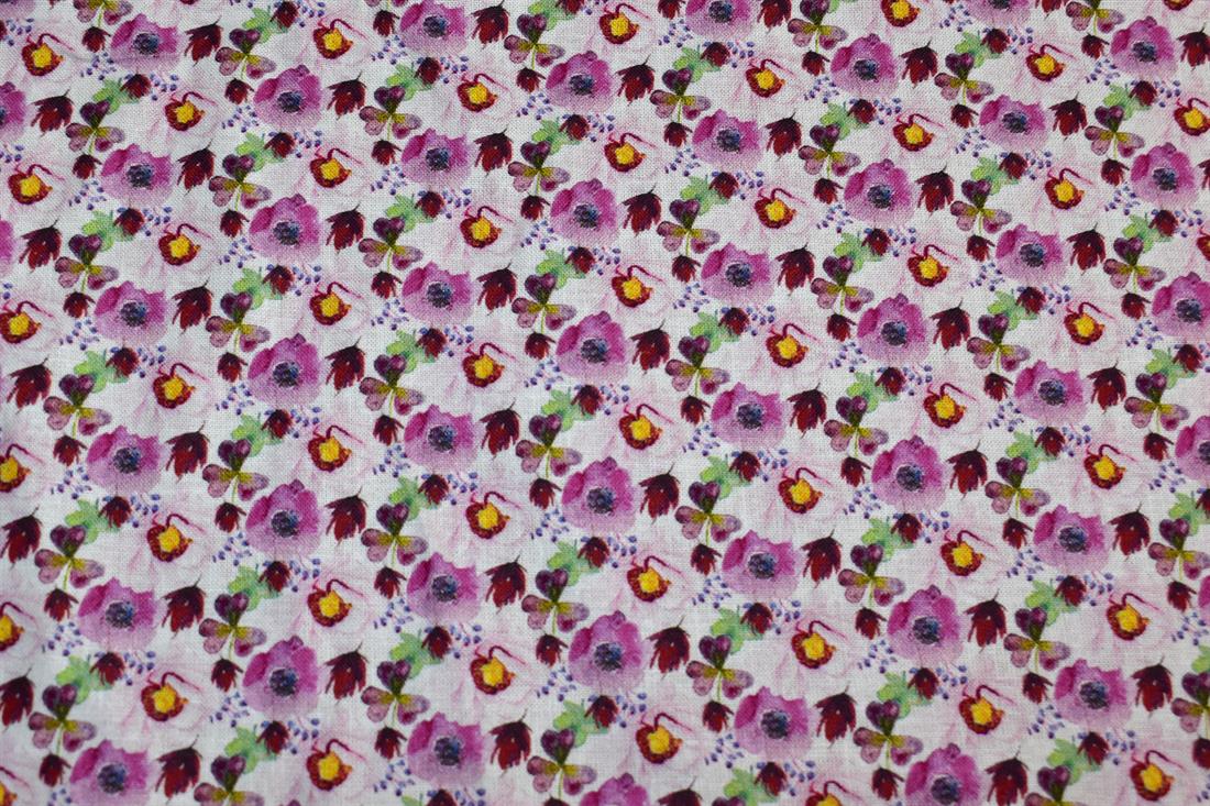 White & Purple Printed 100% Cotton Fabric