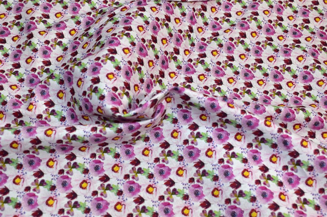 White & Purple Printed 100% Cotton Fabric