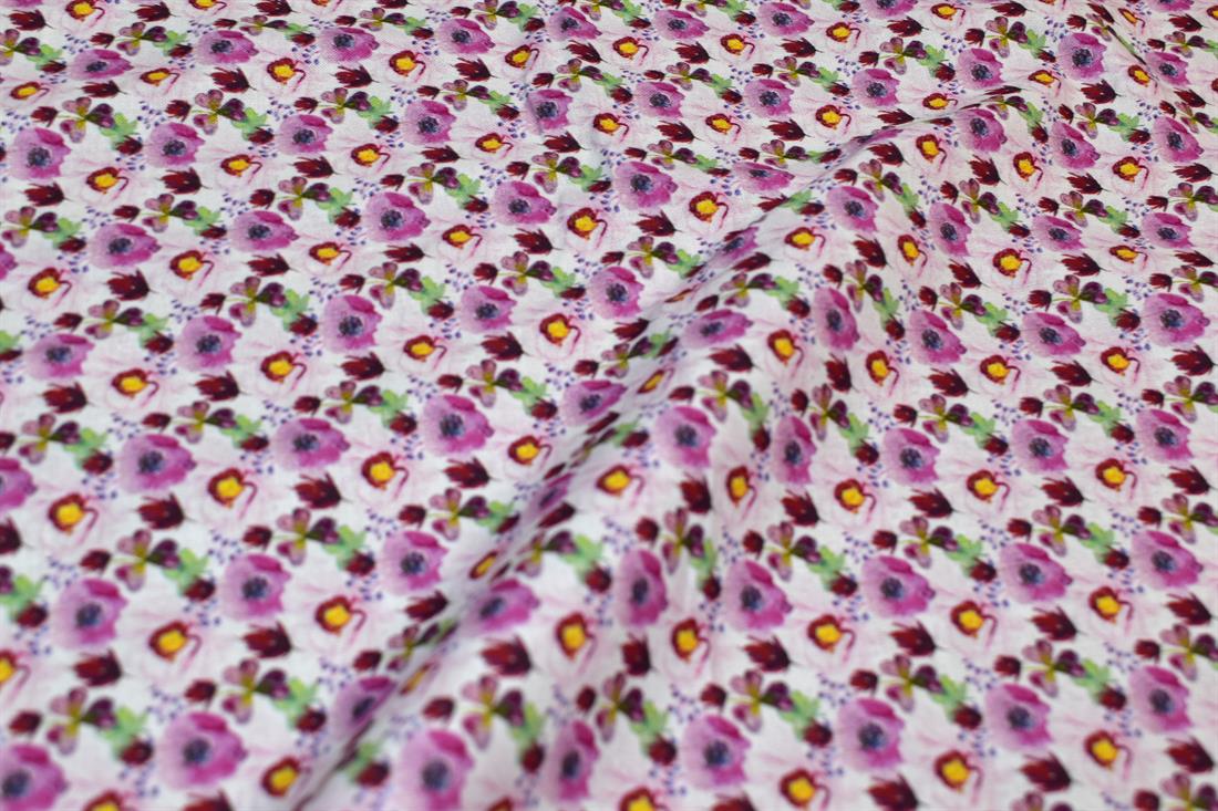 White & Purple Printed 100% Cotton Fabric