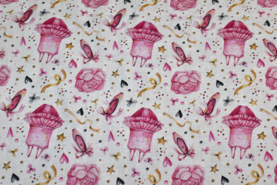 White & Pink Printed 100% Cotton Fabric