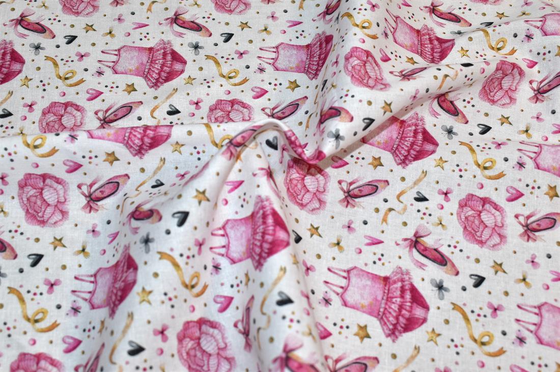 White & Pink Printed 100% Cotton Fabric