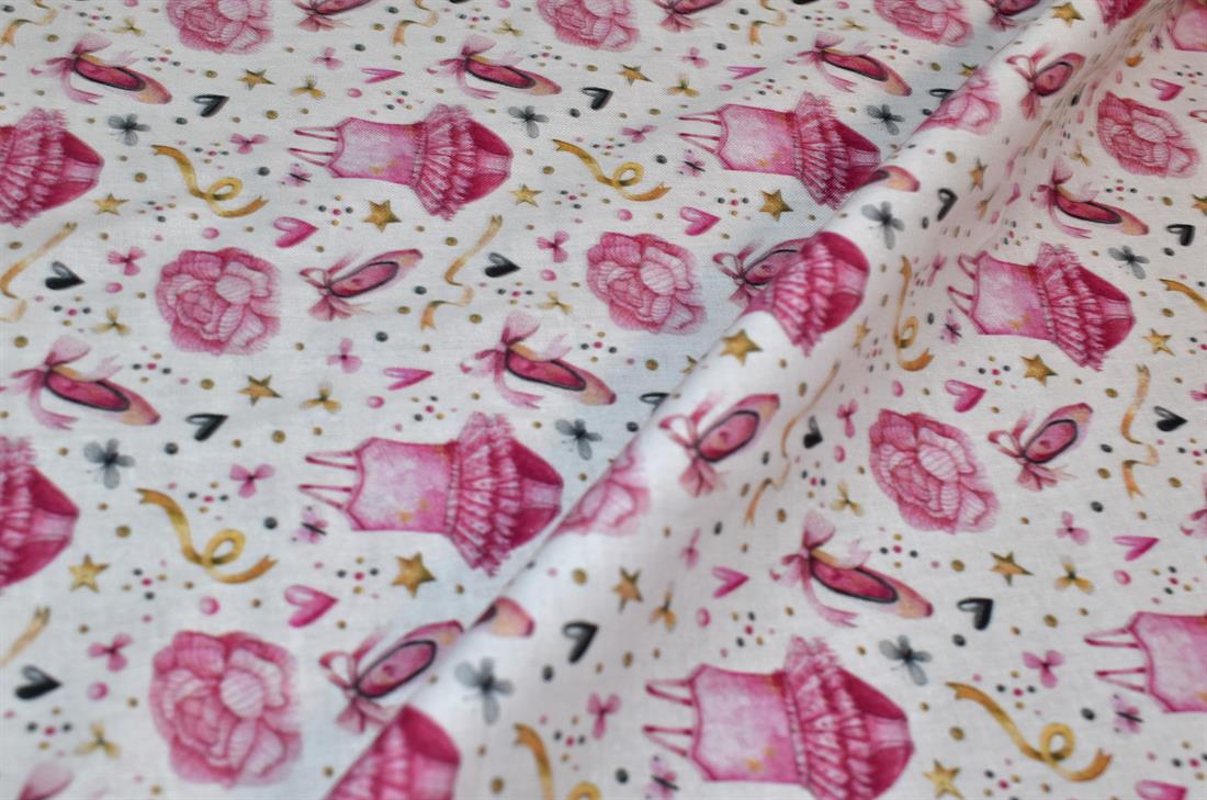 White & Pink Printed 100% Cotton Fabric