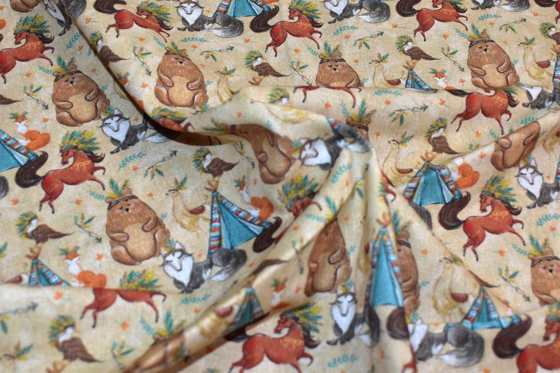 Dark Beige Printed 100% Cotton Fabric