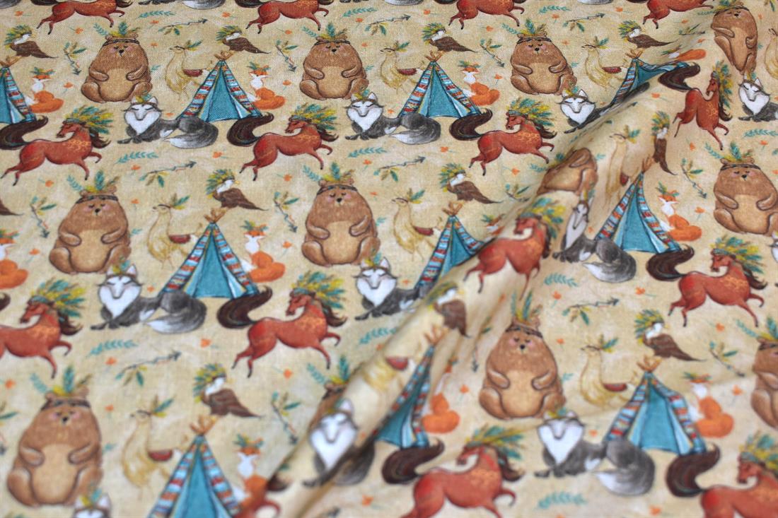 Dark Beige Printed 100% Cotton Fabric