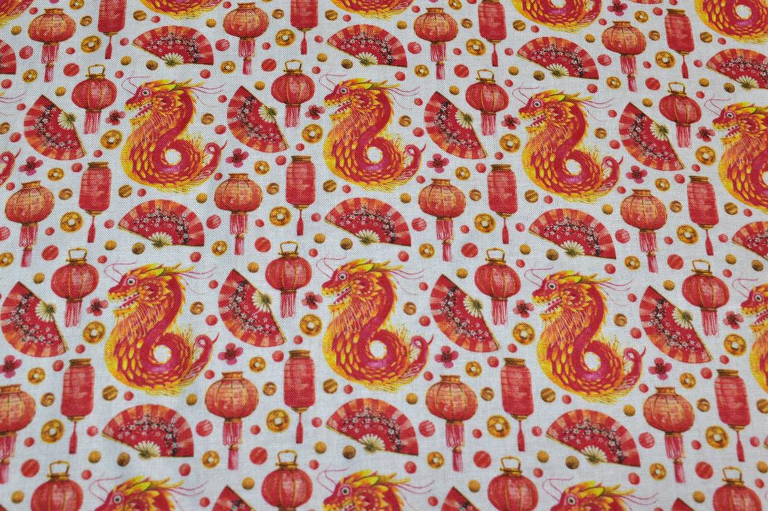 White & Orange Printed 100% Cotton Fabric