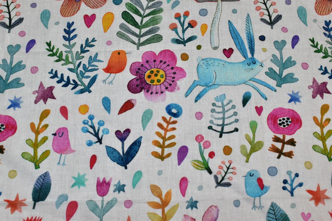White Single Fat Quarter Little Johnny Printed 100% Cotton Fabric