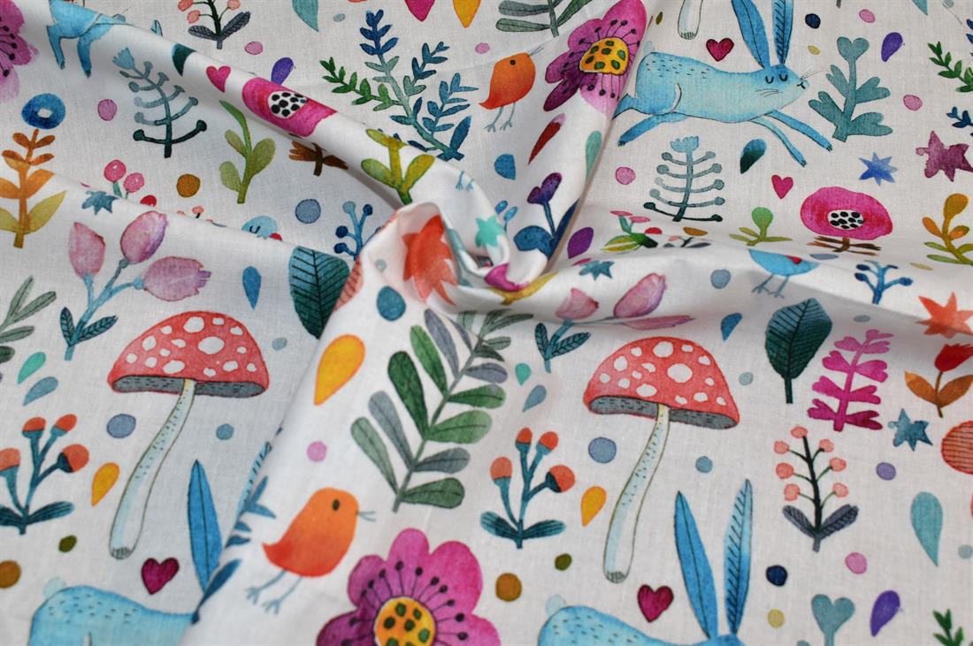 White Single Fat Quarter Little Johnny Printed 100% Cotton Fabric