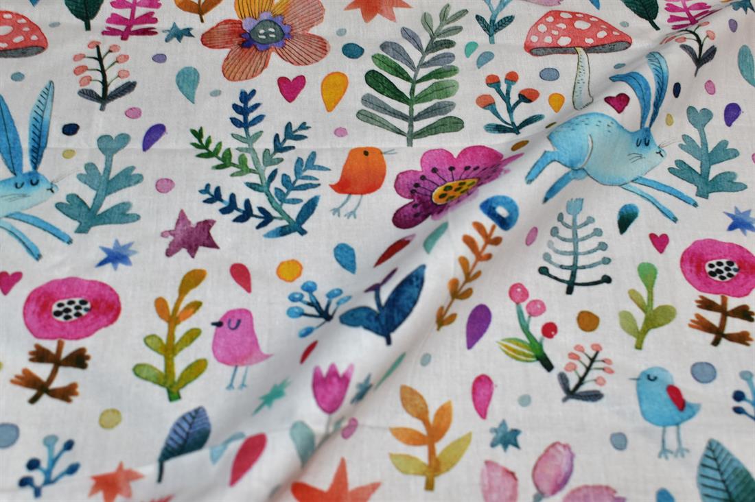 White Single Fat Quarter Little Johnny Printed 100% Cotton Fabric