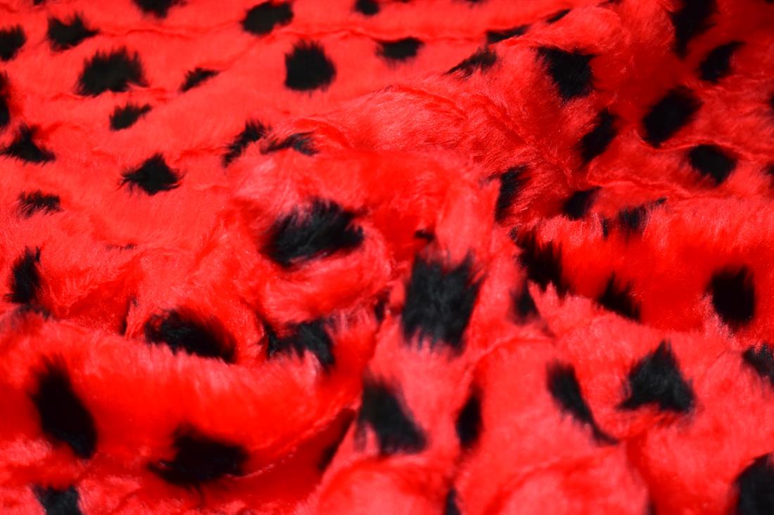 Red & Black Printed Super Plain Pile Animal Faux Fur Fabric