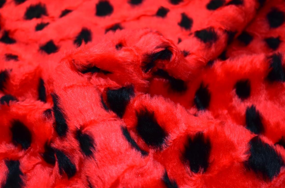 Red & Black Printed Super Plain Pile Animal Faux Fur Fabric