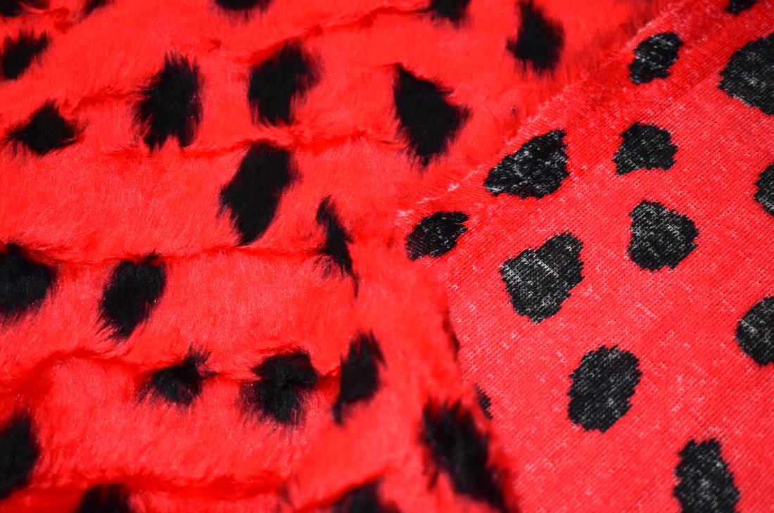 Red & Black Printed Super Plain Pile Animal Faux Fur Fabric