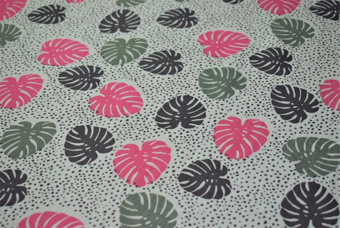 Light Mint Palm Leaves Print Gauze Fabric