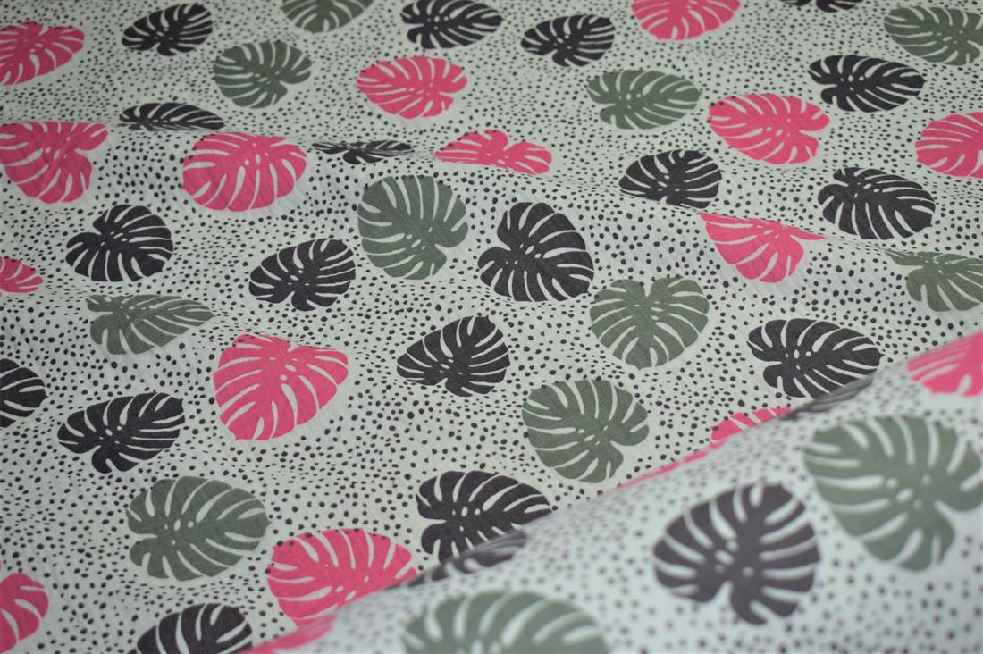 Light Mint Palm Leaves Print Gauze Fabric