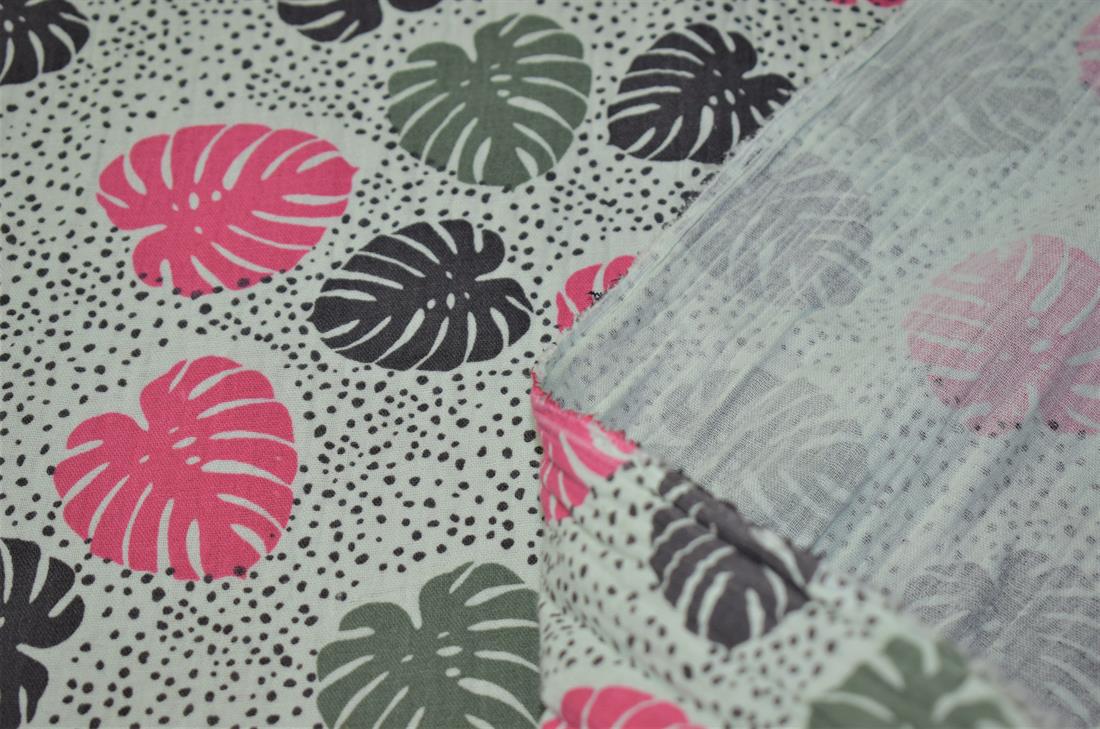 Light Mint Palm Leaves Print Gauze Fabric