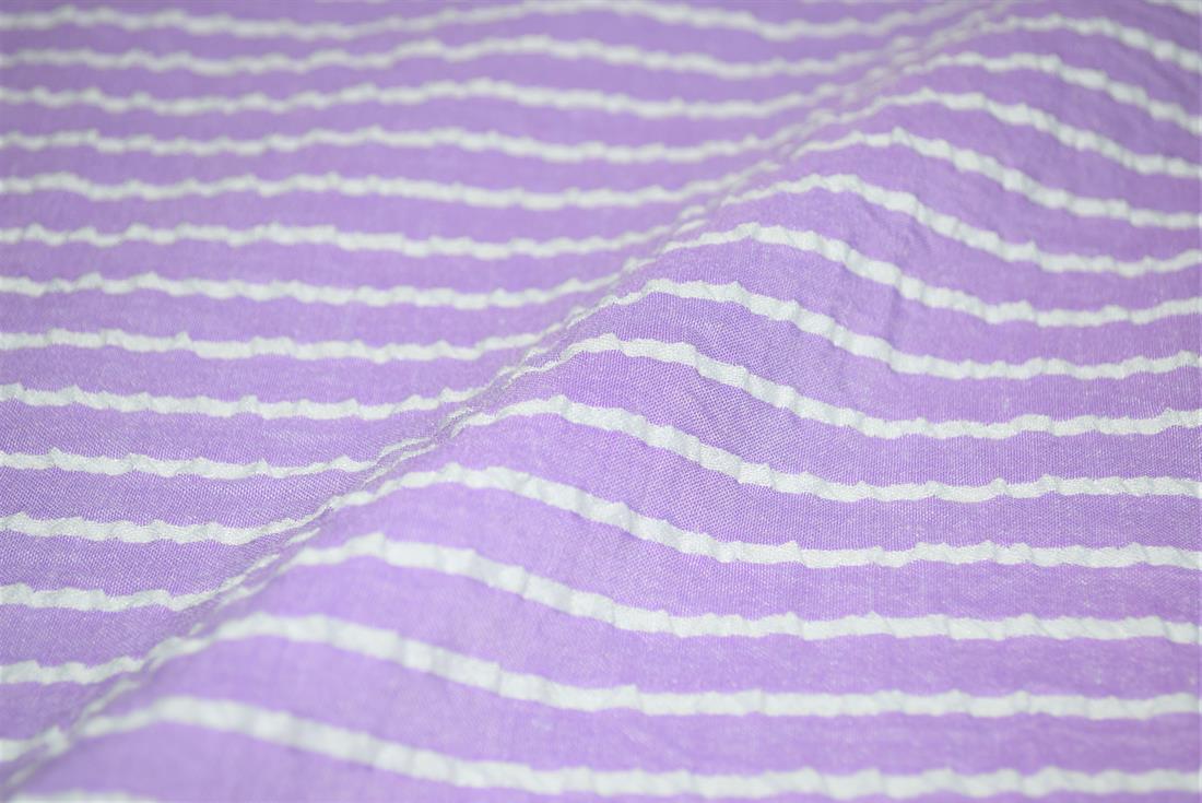 Lilac Strips Printed Design Gauze Fabric