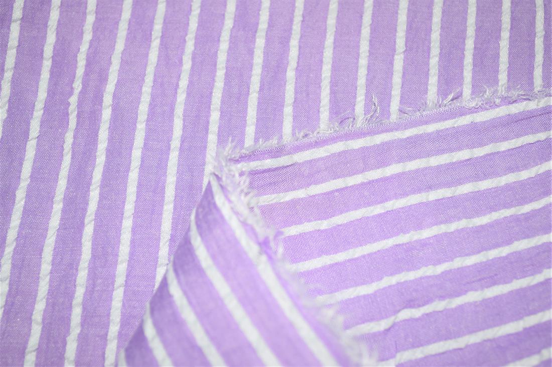 Lilac Strips Printed Design Gauze Fabric