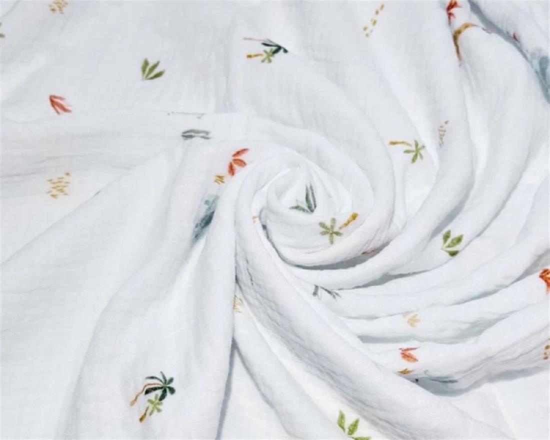 Off White Muslin Printed Gauze Fabric