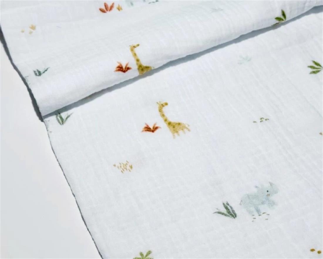 Off White Muslin Printed Gauze Fabric
