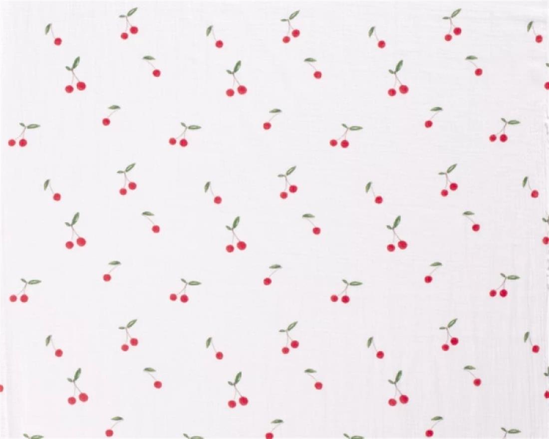 White Cherries Muslin Printed Gauze Fabric