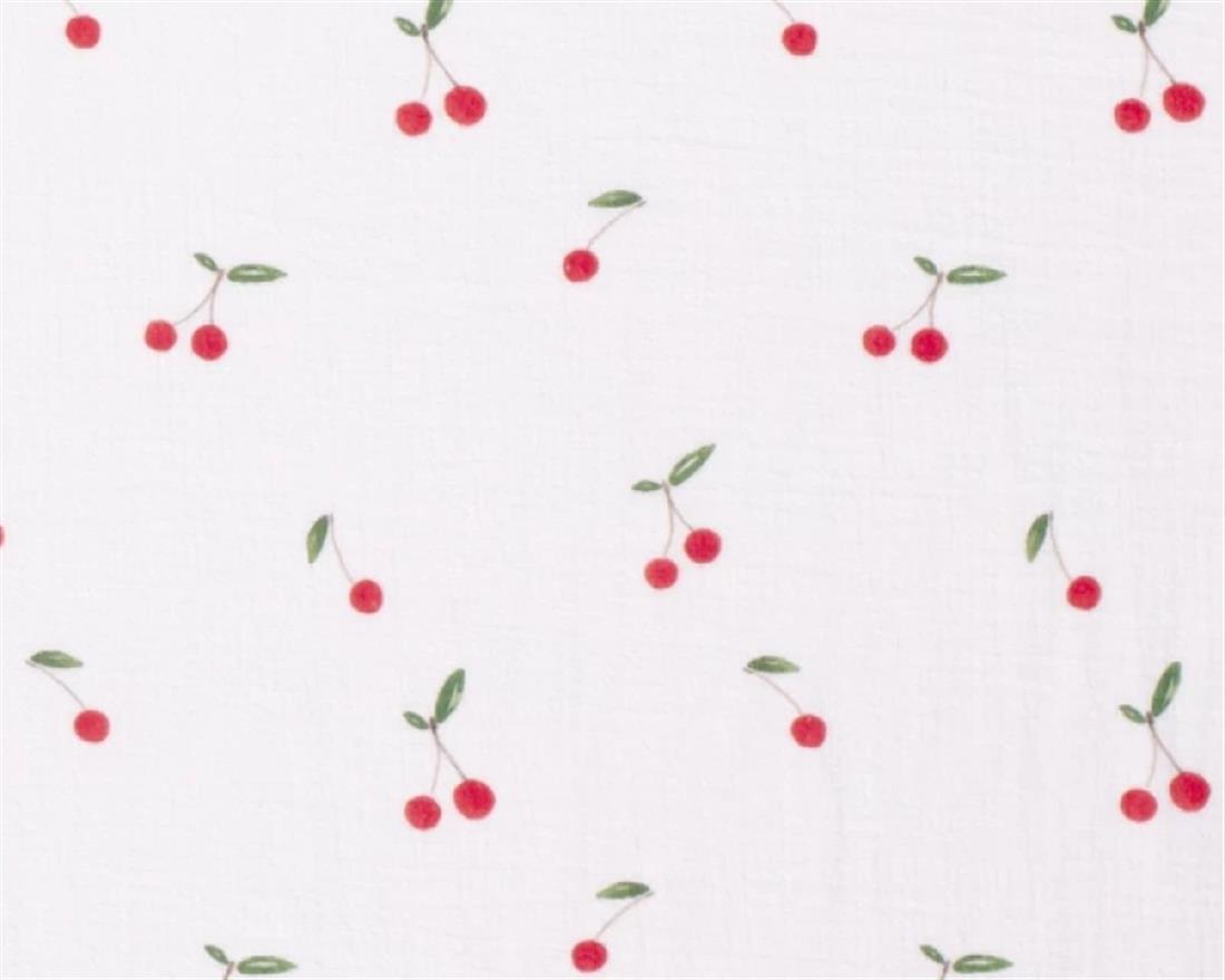 White Cherries Muslin Printed Gauze Fabric