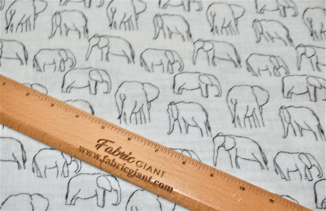 White Roaming Elephants Double Gauze Fabric