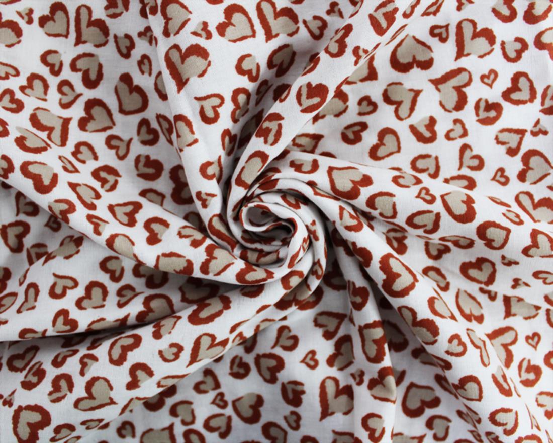 Hearts Flat Printed Gauze Fabric