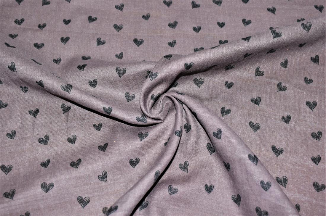 Doodle Hearts Flat Printed Gauze Fabric