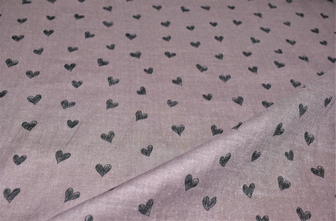 Doodle Hearts Flat Printed Gauze Fabric