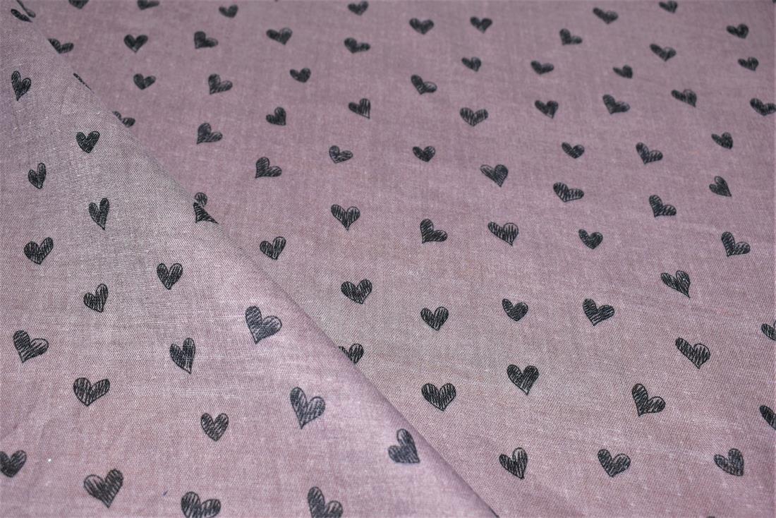 Doodle Hearts Flat Printed Gauze Fabric