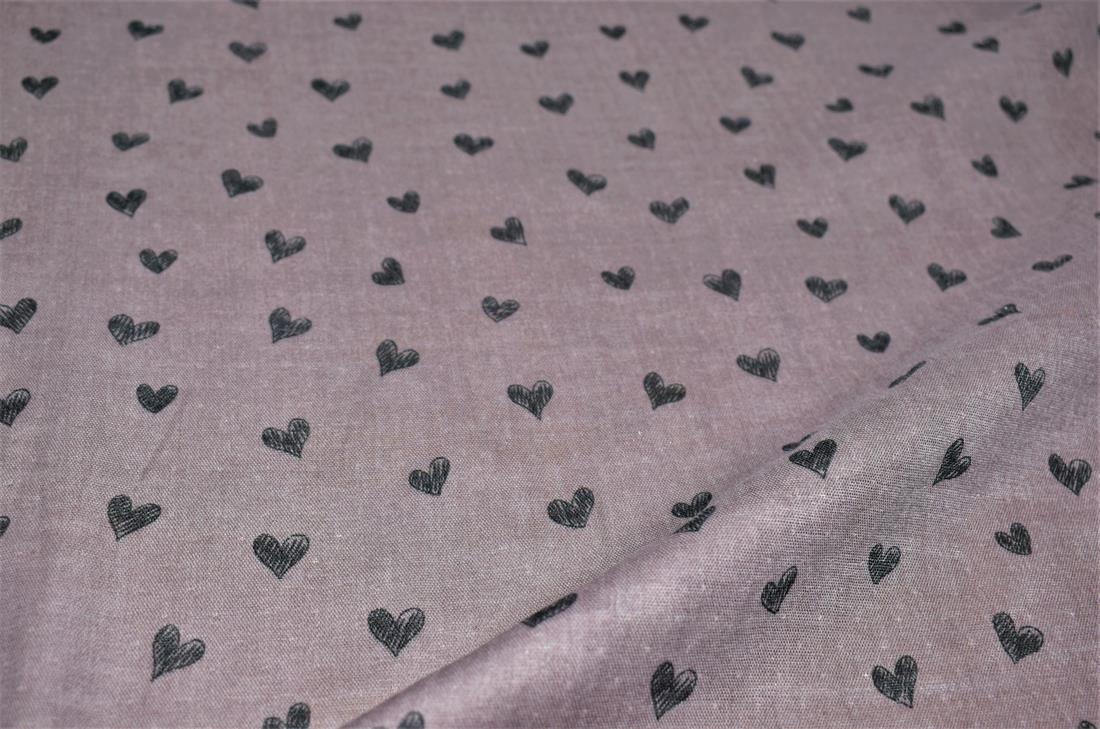 Doodle Hearts Flat Printed Gauze Fabric