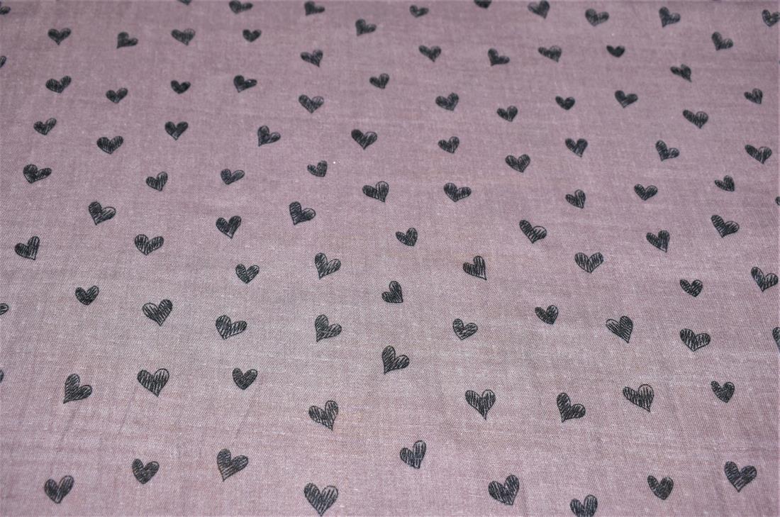 Doodle Hearts Flat Printed Gauze Fabric
