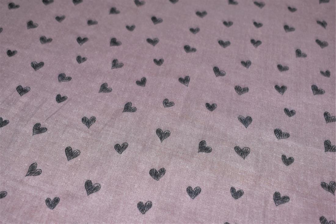Doodle Hearts Flat Printed Gauze Fabric