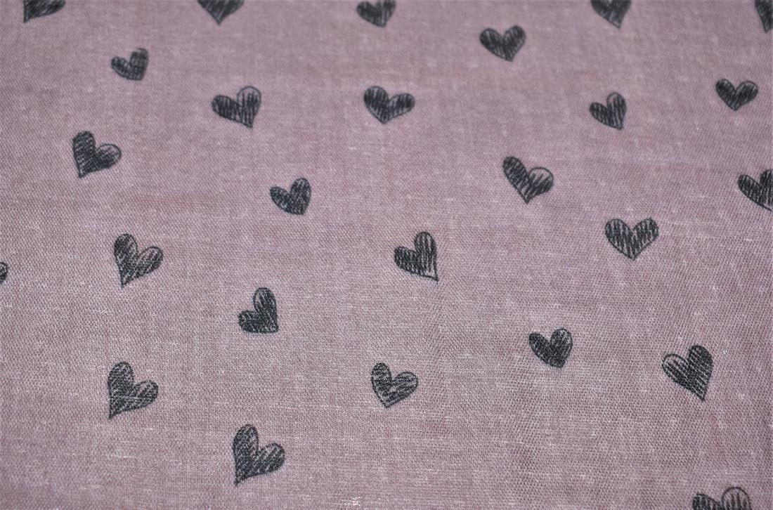 Doodle Hearts Flat Printed Gauze Fabric