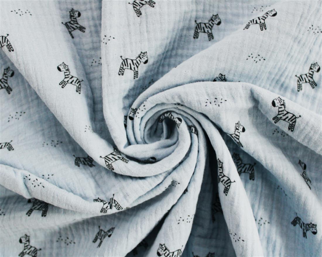 Pastel Blue Ditsy Zebra Organic Double Gauze Printed Fabric