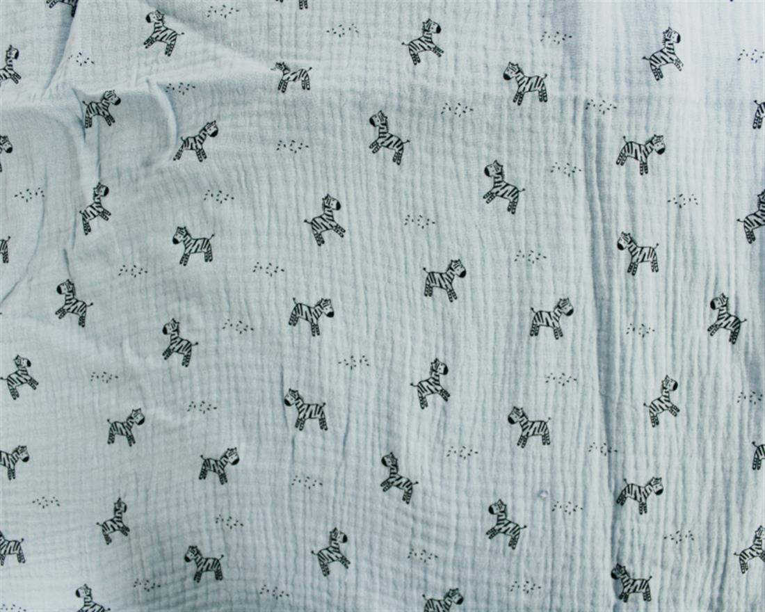Pastel Blue Ditsy Zebra Organic Double Gauze Printed Fabric