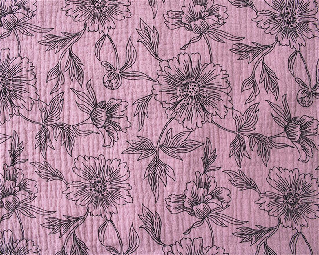 Majestic Floral Double Gauze Beige Outline of Flowers and Leaves with…