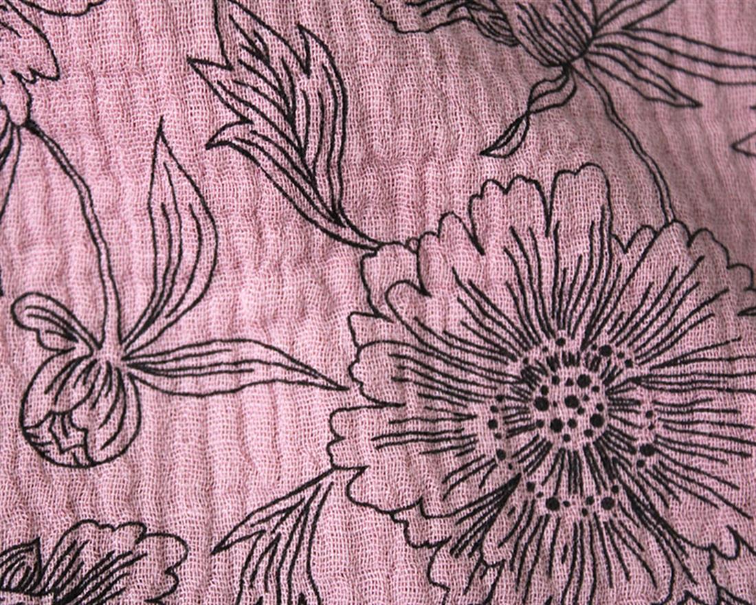 Majestic Floral Double Gauze Beige Outline of Flowers and Leaves with…