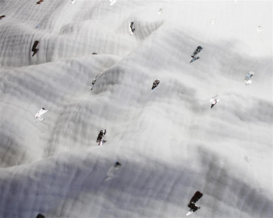 Lightning Bolts Silver Metallic Double Gauze Printed Fabric