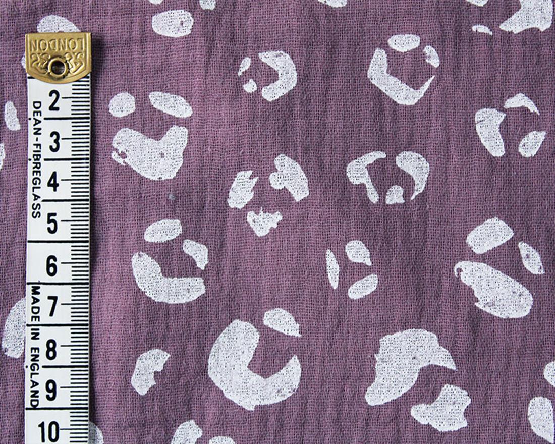 Leopard Double Gauze White Dots on a Beige Printed Fabric