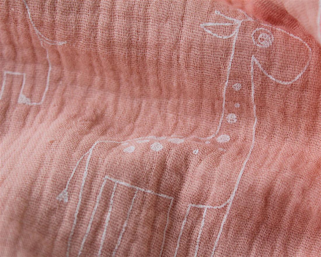 Giraffe And Elephant Double Gauze Drawn Child-like and on a Blue
